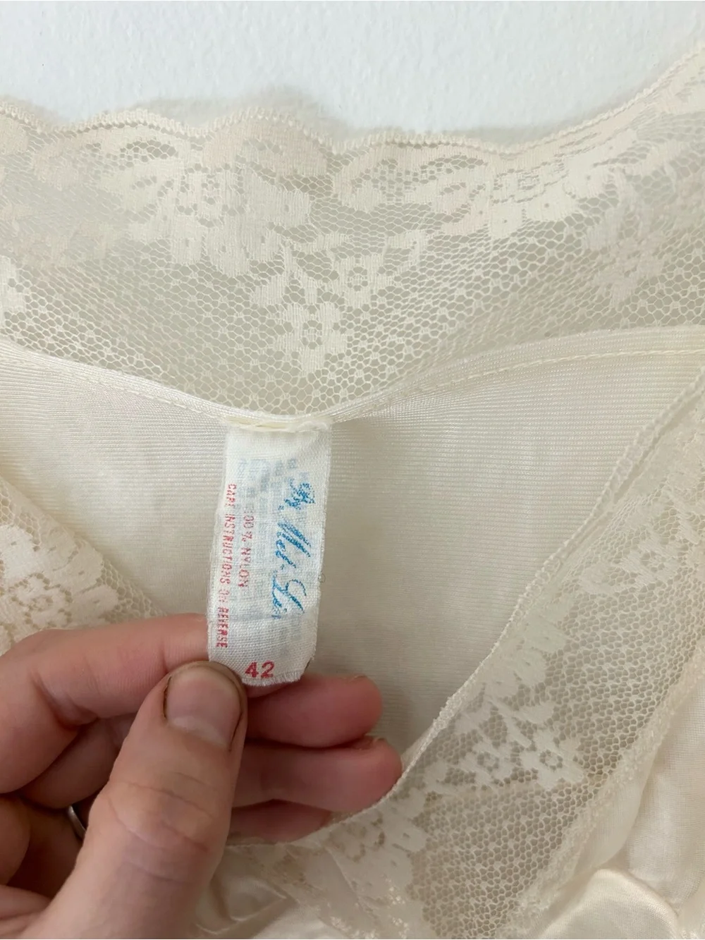 Vintage Mel Lin Cream Lace Trim Slip Dress Nylon Adjustable Straps S/M (Tag 42) - Picture 2 of 12